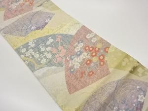 地紙に梅・秋草・色紙散らし模様織出し袋帯